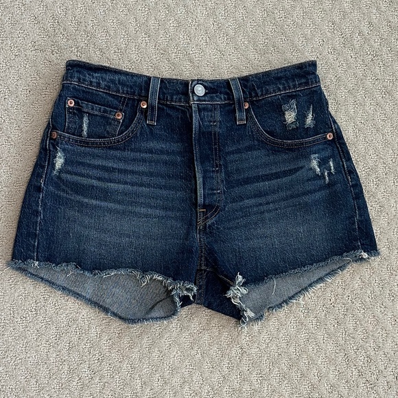 Levi's Pants - Levi's 501 Button Fly High-Rise Stretch Denim Shorts Size 28 Distressed Classic